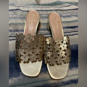 kate spade Metallic Gold Floral Cutout Mule Slides